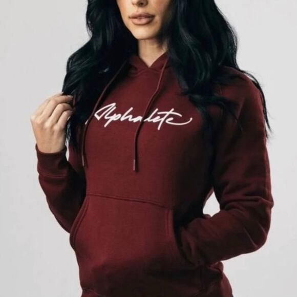 Alphalete size M Burgundy Wine Red Script Logo Hoodie Sweatshirt - Picture 1 of 11